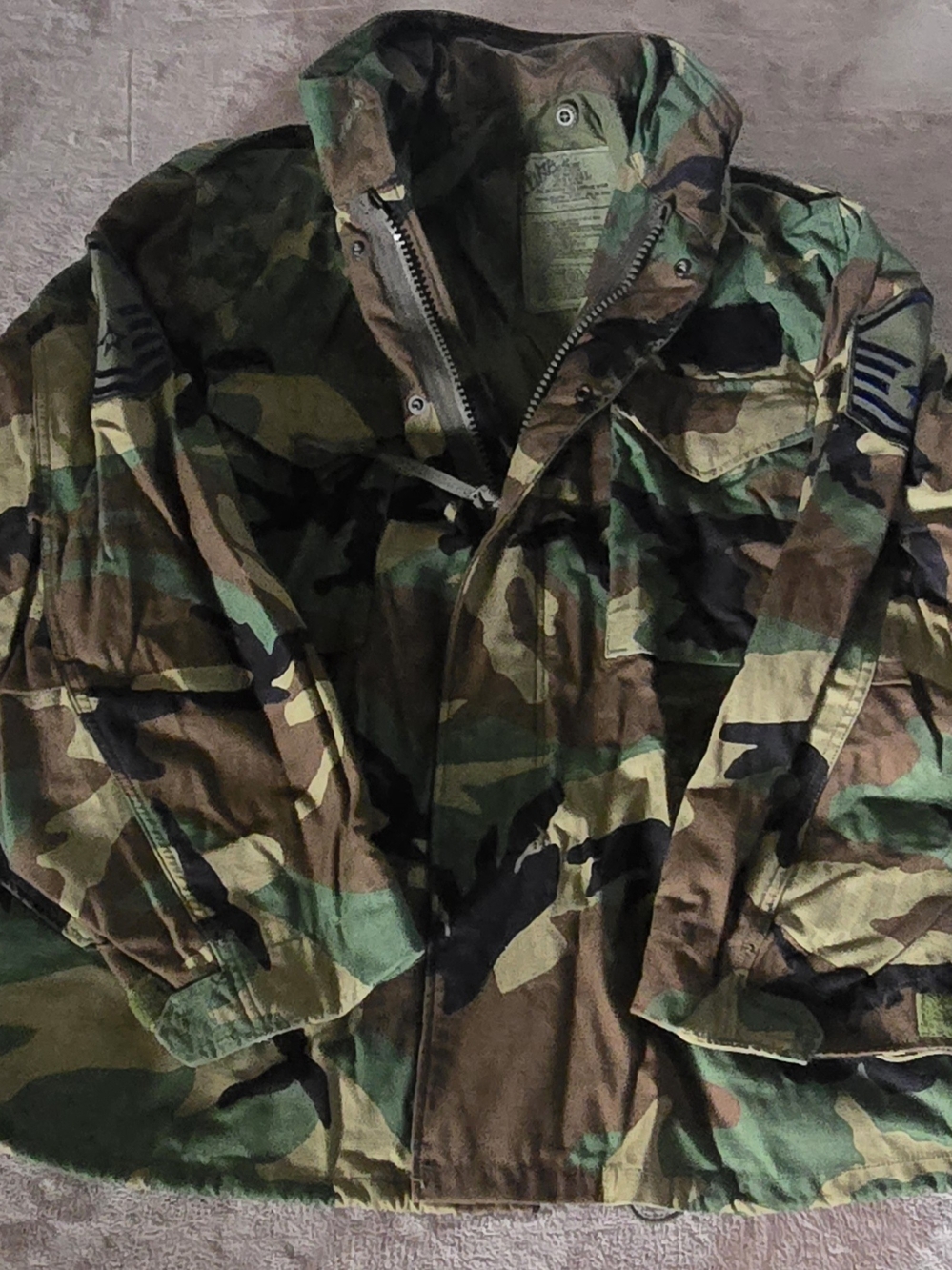 Air Force Field Jacket Mens Large Short Green Camo Woodland Utility Vintage